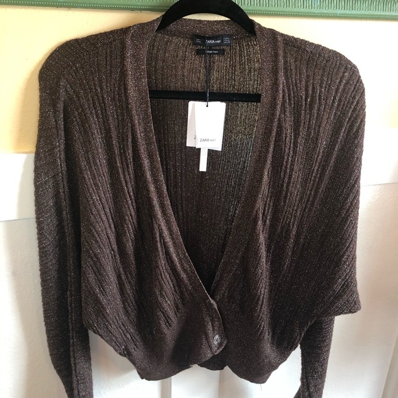 Zara Sweaters - NWT Zara cardigan Med Italian yarn brown+metallic